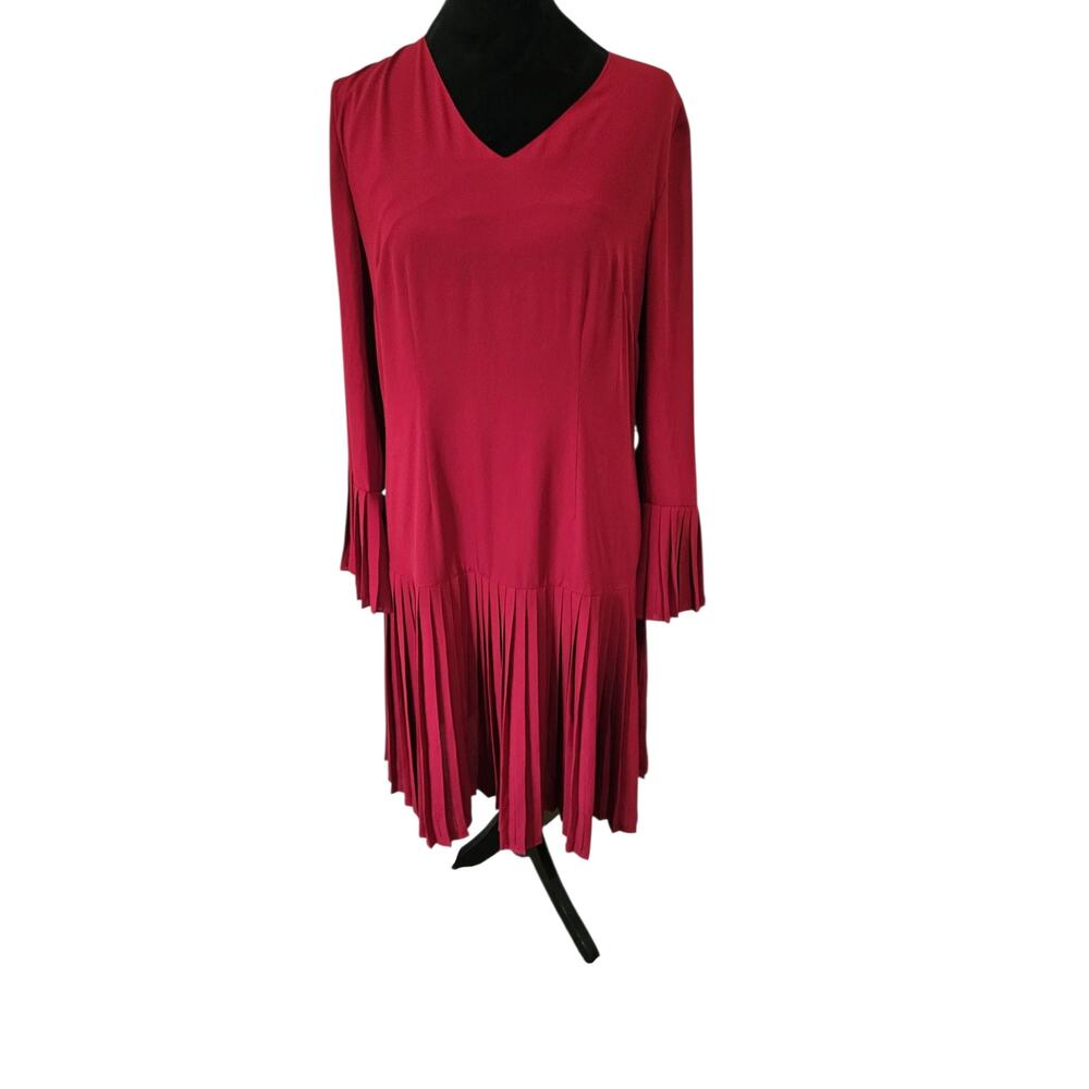 The Limited Red Pleated Hem Long Sleeve V-Neck Dress NWT Size 8